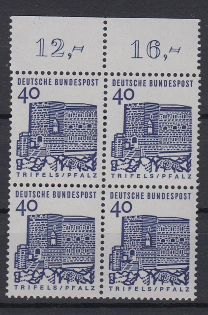 Bund 457 mit Oberrand 4er Block Deutsche Bauwerke klein 40 Pf postfrisch