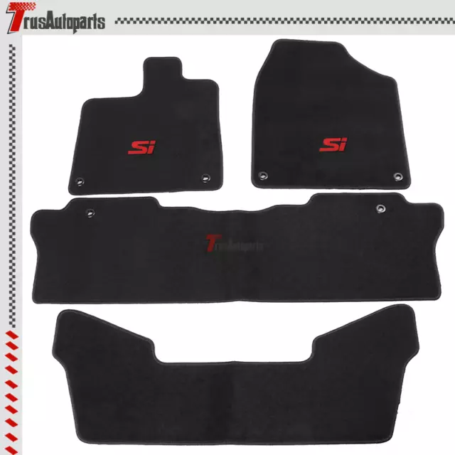 Fits 16-23 Honda Pilot Black Nylon Floor Mat Non-Slip Carpets & Red Si 4PCS