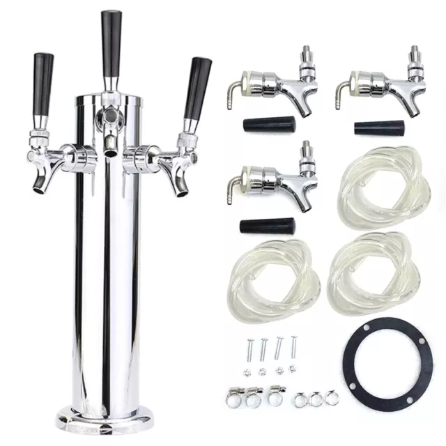 Stainless Draft Beer 3-Faucet Tower Keg Kegerator 3 Tap Triple Tap Beer Tower