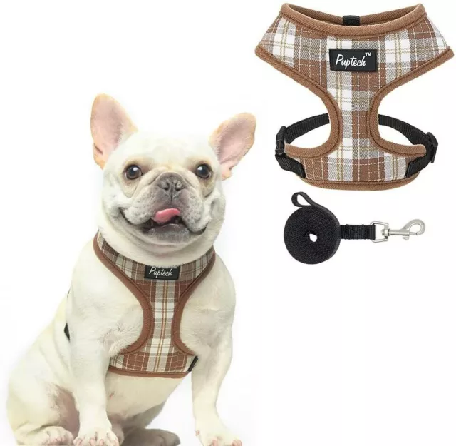 PUPTECK Soft Mesh Dog Harness and Leash Padded No Pull Harness Coffee Medium