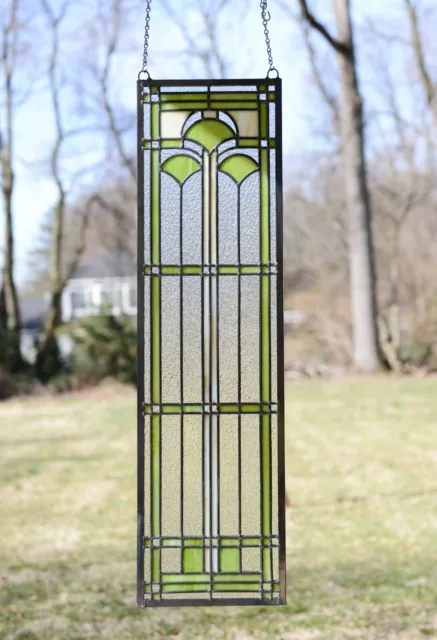 10" x 35.25" Handcrafted stained glass window panel Ginkgo leaf