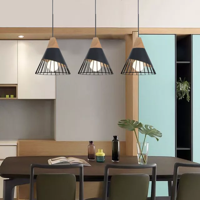 Kitchen Pendant Light Bar Lamp Wood Ceiling Lights Black Chandelier Lighting 3X