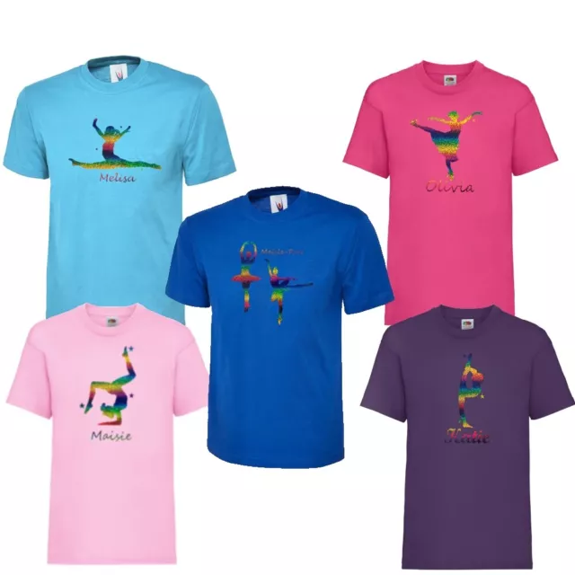 T-shirt design ginnastica BAMBINI personalizzata con il tuo nome top età 3-13 NUOVA