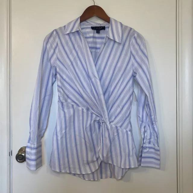 NWT Laundry By Shelli Segal Light Blue White Stripes Top Size Small