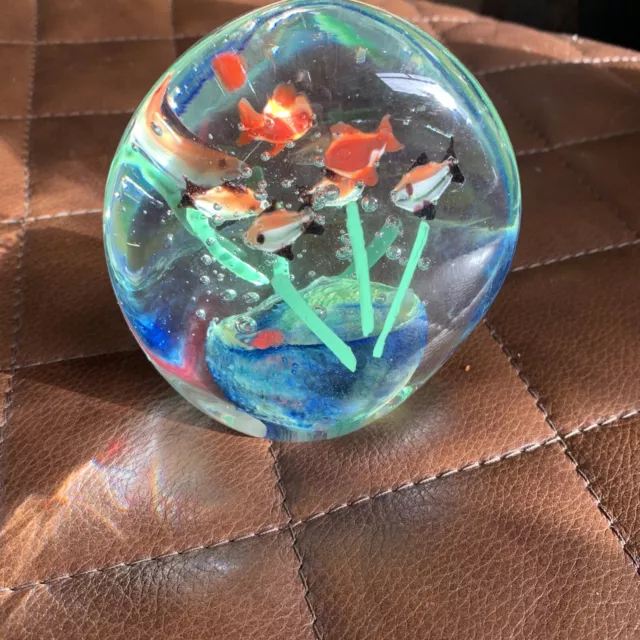 Large Heavy 1970'S Murano Heavy  Tropical Fish Aquarium Paperweight