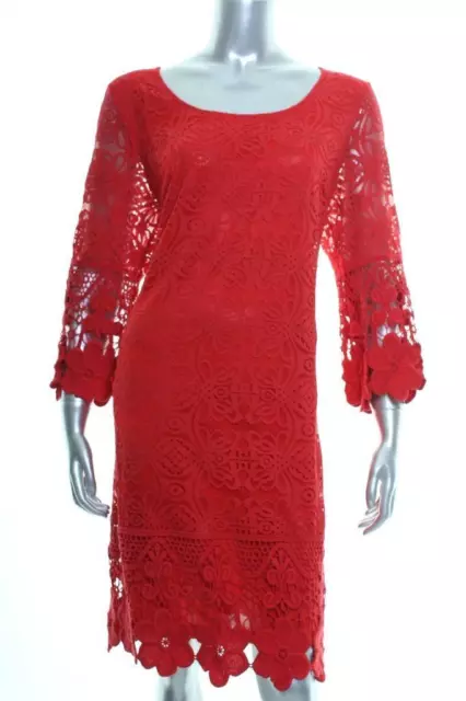 Alfani Deep Red Crochet women's Trim Illusion Dress Size S