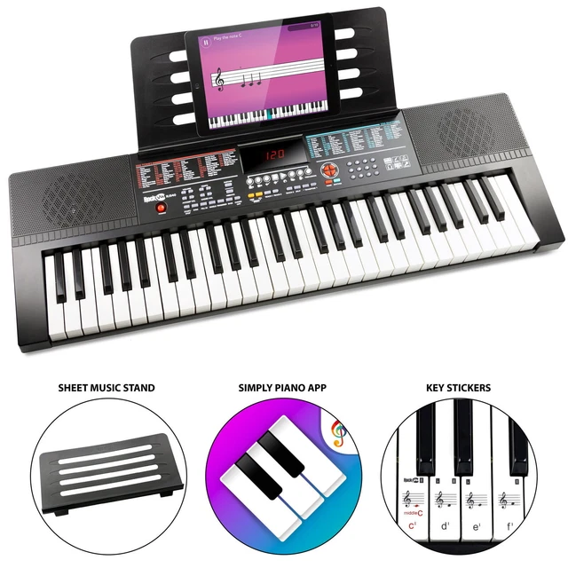 ROCKJAM 61KEY KEYBOARD Piano with Sheet Music Stand, Note Stickers and