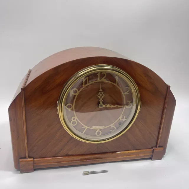 antique wood veneer mantle clock by Seth Thomas 1940's art deco MCM _ FOR PARTS