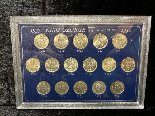 Great Britain, George VI Sixpence Set 1937-1952 in Case, High Grades, BC284