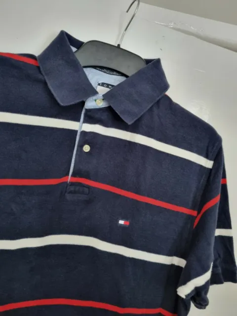 Men Tommy Hilfiger polo T Shirt  Medium  dark blue  with red and white line 17*