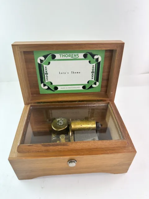 VINTAGE THORENS Music Box Lara’s Theme Cylinder Walnut Wood Swiss Movement 1960s