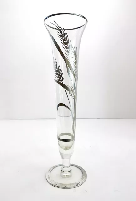 Vintage Sterling Overlay Bud Vase Rockwell Silver Company Glass Flute Wheat MCM