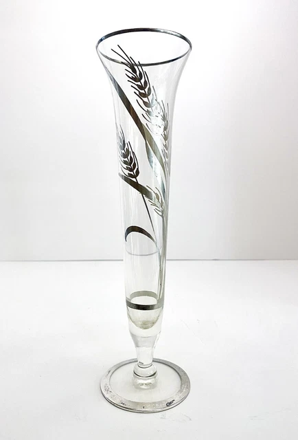 Vintage Sterling Overlay Bud Vase Rockwell Silver Company Glass Flute Wheat MCM