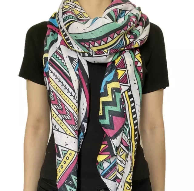Large Multicolor Pattern Scarf - Soft Warm Cozy Wrap Shawl Cover – for Women