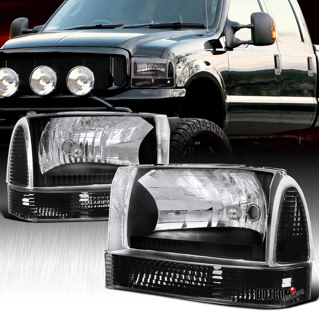 Fit Black 1999-2004 Ford F250 F350 Headlights Head Lamps+Corner Signal Lights