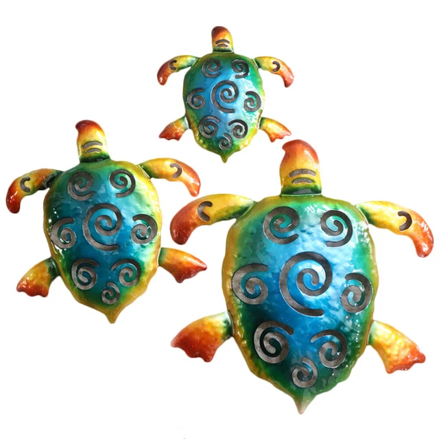 3pc Animal Wall Sculpture garden wall sculptures Turtle metal art Sea Turtle