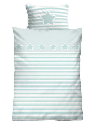 Juego de ropa de cama para bebé 100x135 Biberna ropa de cama azul blanco estrellas rayas