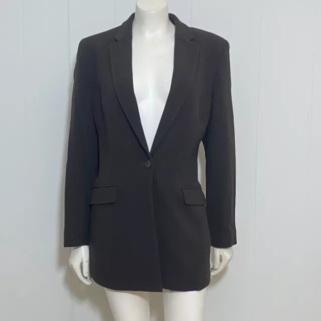 Vintage Jones New York Blazer Women's 10 Brown Wool Stretch Long Jacket NWT