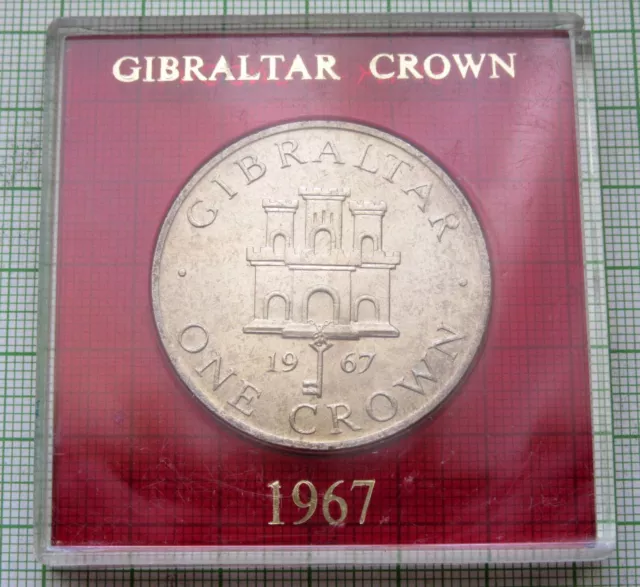 Gibraltar 1967 25 Pence Crown, Key & Castle, Unc In Original Plastic Box