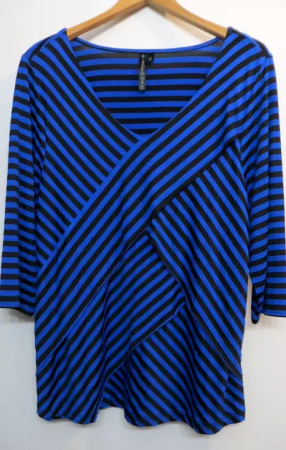 Allie & Rob Shirt Womens 1X Blue Black Striped 3/4 Sleeve Colorful Classic Top