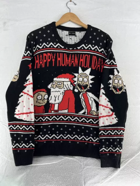 Rick And Morty Sweater Adult Large Black Ugly Christmas Sweater Knit Holiday L