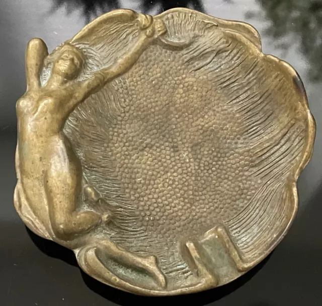 Vintage Art Nouveau Brass Footed Ash Tray Nude Lady/Nymph