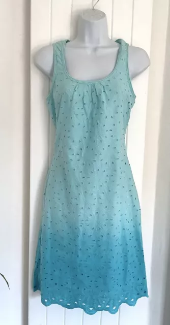 Fat Face Cotton Broderie Anglaise Summer Dress  Lined Blue Ombre Size 8