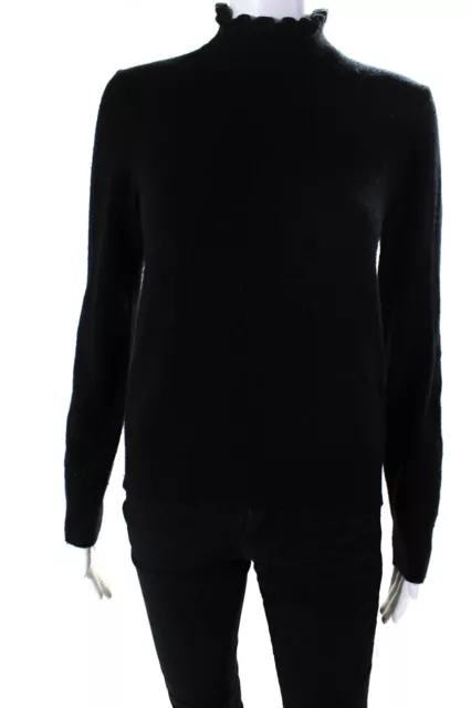 Nili Lotan Women's Cashmere  Long Sleeve Ruffle Mock Neck Sweater Black Size XS