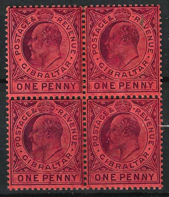 GIBRALTAR SG57c, KEVII 1904 1d Dull Purple / Red, Unmounted block of 4, Mint MNH