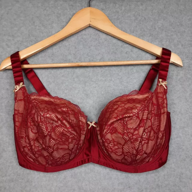 Triumph Beautiful Satin Pleat Full Cup Bra Size 16E Red Lace Beige Lined