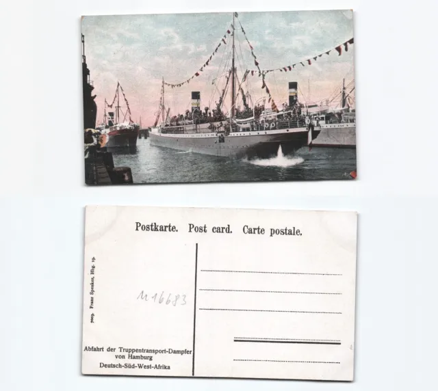 (n16683)   Ansichtskarte Truppentransportdampfer von Hamburg nach Deutschsü