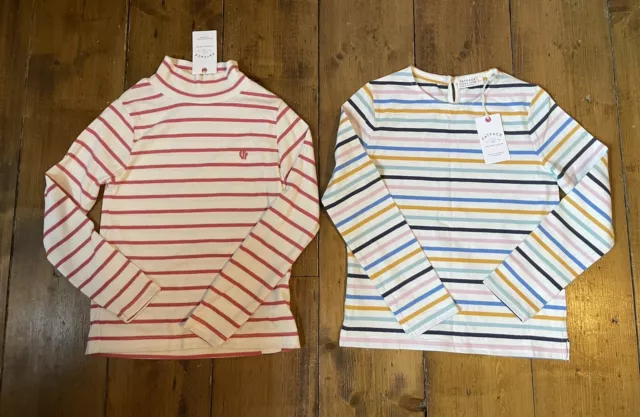 BNWT FAT FACE Girls Bundle 2 X White Striped Long Sleeve Tops Age 6-7