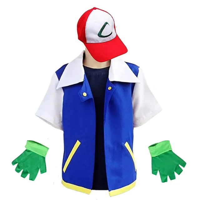 Kids Adult Pokemon Ash Ketchum Costume Fancy Dress Cosplay Pokemon Costume Set