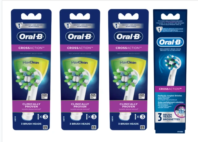 x4 cabezales de cepillo de dientes de acción cruzada Oral-B 3 quilates ea (4 quilates = 12 en total)