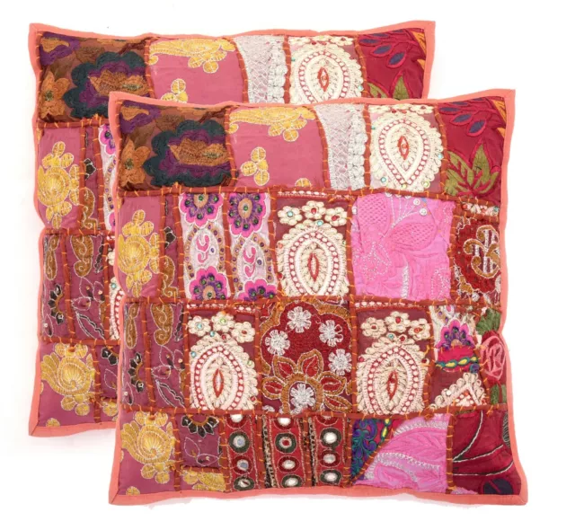 Main Khambodia Patchwork Indien Coussin Housse Décor Taie Oreiller 16 " 2 Pièces