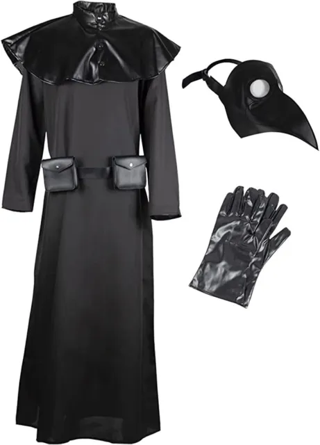 Plague Doctor Costume Black Bird Beak Steampunk Medieval Dr. Schnabel Outfit  XL