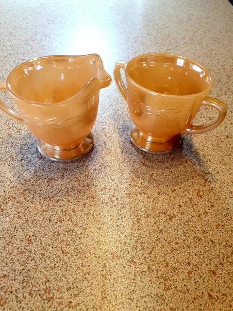 Vintage Fire King Peach Lustre Laurel Pattern Milk Jug and Sugar Bowl **SUPERB!*