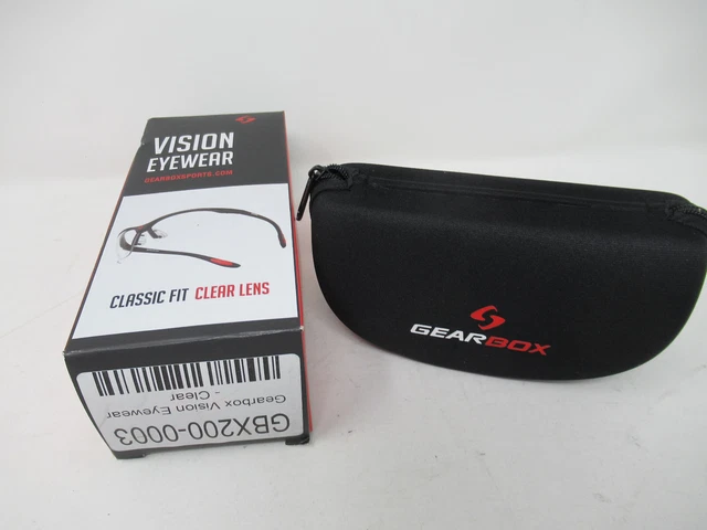 New GEARBOX VISION EYEWEAR BLACK FRAME CLEAR LENS HARD CASE Racquetball