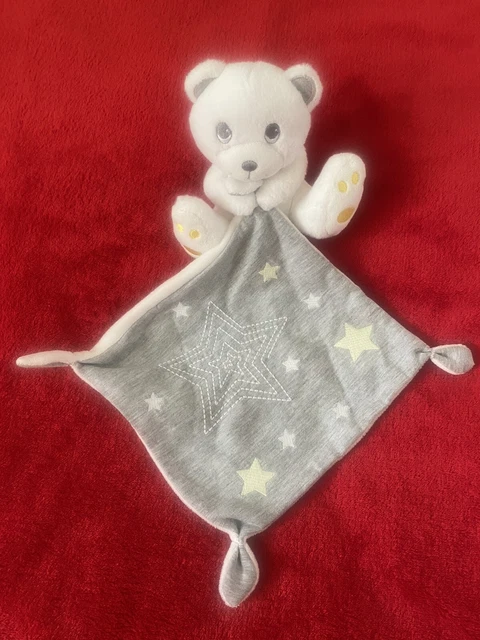 🇫🇷 Doudou Ours Blanc Jaune Mouchoir Gris Étoiles Brodées SIMBA TOYS KIABI NEUF
