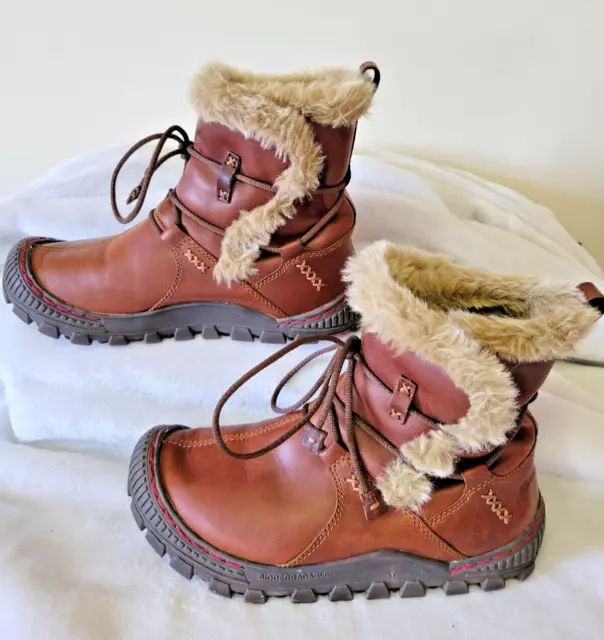 Kalso Earth Bridle Brown Leather Faux Fur Lined Women's Boots US Size 8B