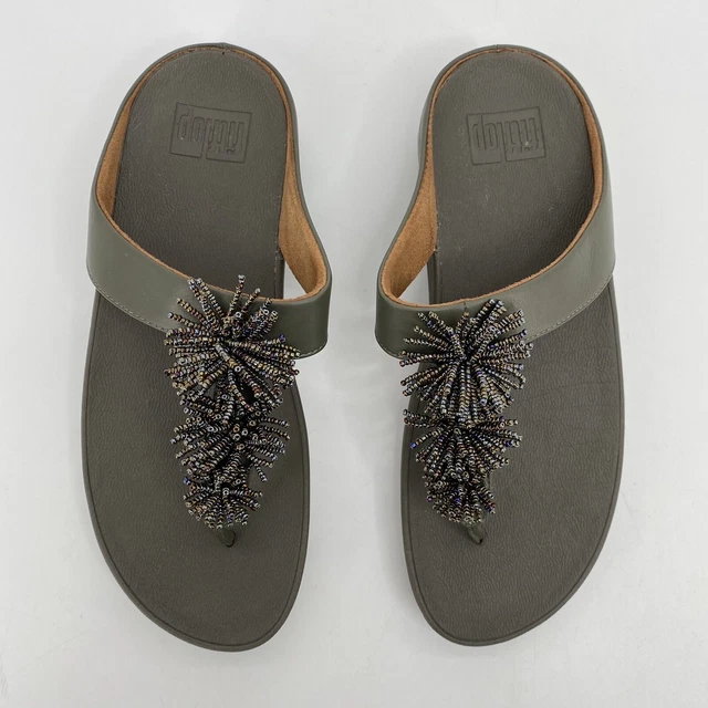 Women’s 8 FitFlop Galaxy Gray Bead Embellished Flip Fit Flop Thong Sandals Shoes