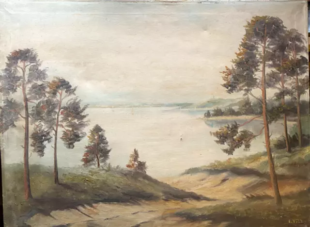 :: Edmund Völz *1902 Ölgemälde Segelboot See Landschaft Havel Grosses Fenter