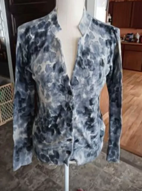 Simply Vera Vera Wang Women's Blue & Gray Long Sleeve Button Up Cardigan.Size L