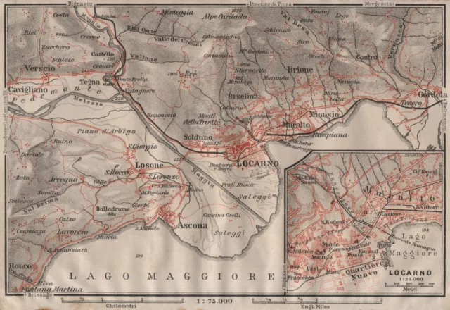 LOCARNO area. Losone Gordola Muralto Brione. Switzerland Suisse Schweiz 1911 map