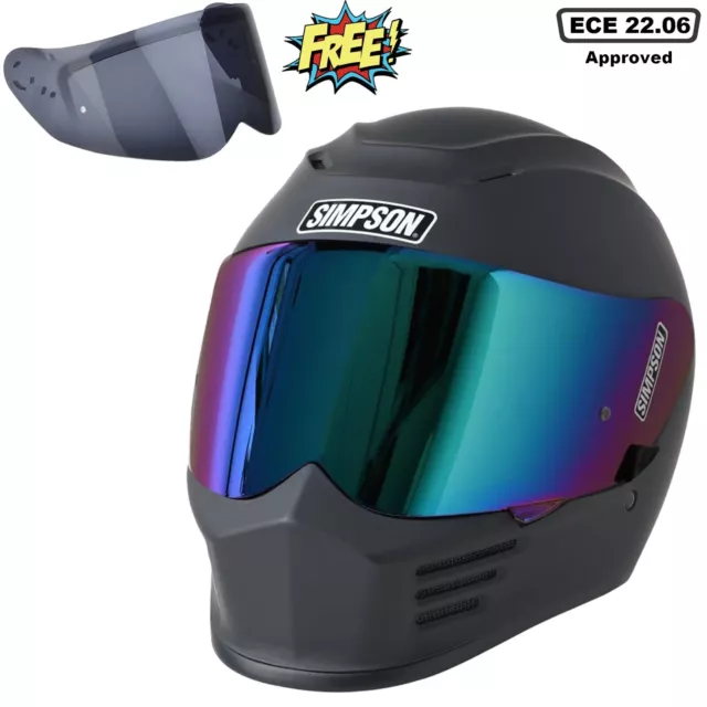 Simpson Speed Full Face matt schwarz Motorrad Motorrad Helm frei getöntes Visier