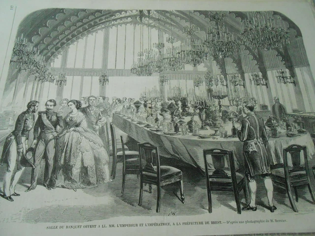 Brest salle du banquet offert à l'empereur et impératrice Gravure Old 1858