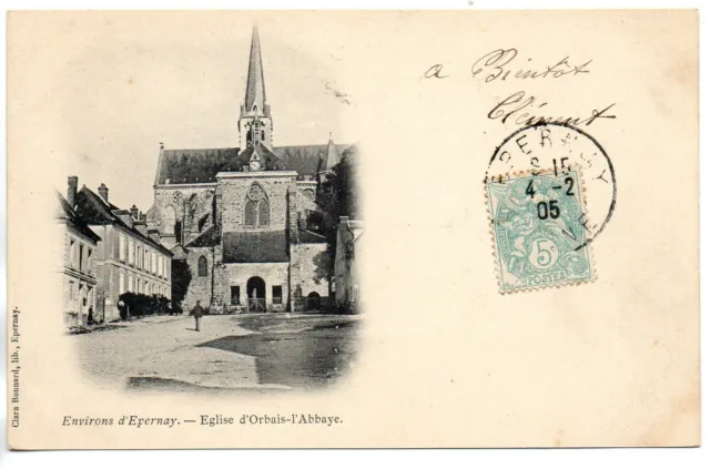 ORBAIS L' ABBAYE - Marne - CPA 51 - Vue de l' église - carte nuage 1900