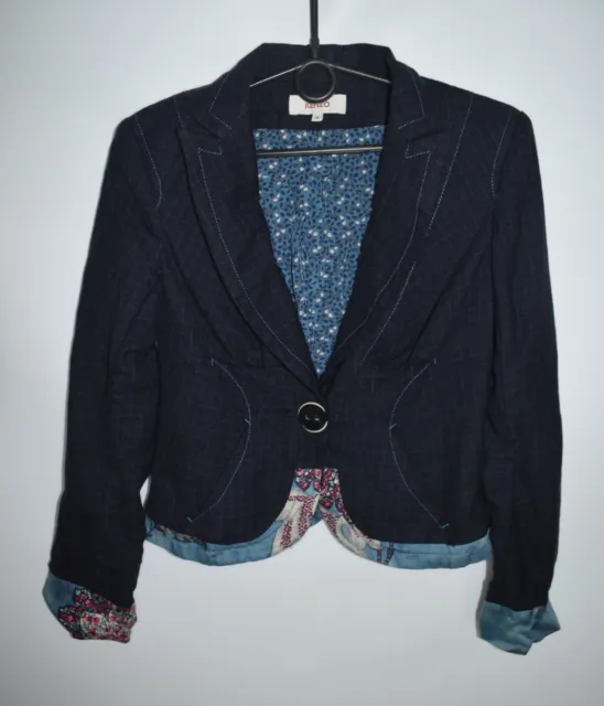 KENZO Jacket Wool Blazer Vintage Flowers Art Trimm Size 38 One Button