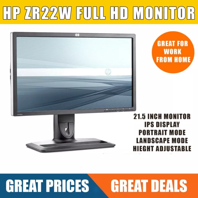 HP ZR22w 21.5" Full HD Monitor Tilt Pivot 1920x1080 IPS VGA/DVI/DP Please Read