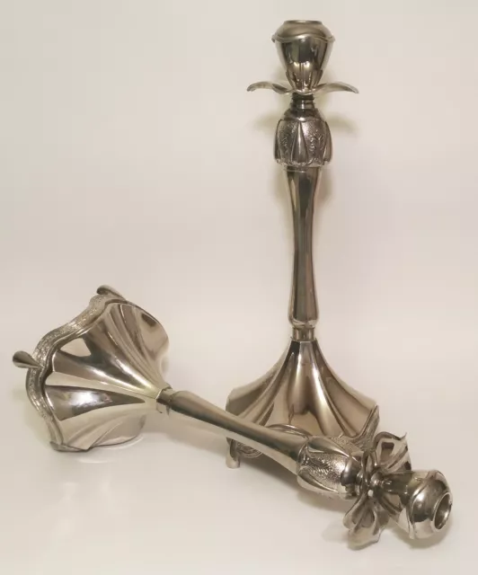 2 ART NOUVEAU vtg silverplate candlestick pair antique table sculpture organic